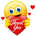 Emoticon holding heart symbol with Thank You message Royalty Free Stock Photo