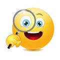 Emoticon holding a magnifying glass Royalty Free Stock Photo