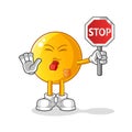 Emoticon holding stop sign cartoon. cartoon mascot vector