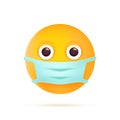 Emoticon with medical mask. Coronavirus Emoji Character Symbol. COVID-19 Pandemic 3D Virus Icon. Modern Flat Vector Illustration. Royalty Free Stock Photo