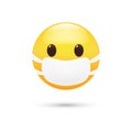 Emoticon with a medical mask on his face. Premium vector illustration.