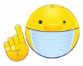 Emoticon with medical mask over mouth, smiley face in a medical mask. Sick frightened emoji with flu mask isolated on white backgr