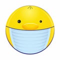 Emoticon with medical mask over mouth, smiley face in a medical mask. Sick frightened emoji with flu mask isolated on white backgr