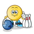 Emoticon playing bowling mascot vector cartoon illustration Royalty Free Stock Photo