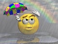 Emoticon rain and umbrella - 3d render Royalty Free Stock Photo