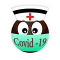 Emoticon of a red cross african nurse in a medical bandage on the lips against bacteria. Communication on the Internet and social