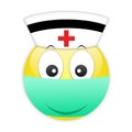 Emoticon of a red cross nurse in a medical bandage on the lips against bacteria. Communication on the Internet and