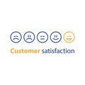 Emoticon in a row, rating concept, customer service, feedback survey