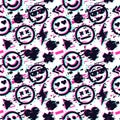 Emoticon seamless pattern. Smile face icon background. Glitch style. Vector texture.