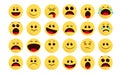 Emoticon smiley icon vector set. Smileys emoji and flat emoticon in different facial expression. Royalty Free Stock Photo