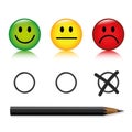 Emoticon smiley rating set with pen unhappy isolated on white background