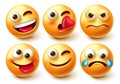 Emoticon smiley vector character set. Emoji smileys 3d characters with facial expressions happy, angry, crying and winking.