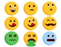 Emoticon smileys character vector set. Emoticons flat characters in crazy, sick, vomit and weird facial expressions for funny. Royalty Free Stock Photo