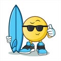 Emoticon surfing vector cartoon illustration