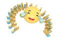 Emoticon with tears of joy and gold like symbol array.3D illustration. Royalty Free Stock Photo