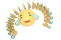 Emoticon with tears of joy and gold like symbol array.3D illustration. Royalty Free Stock Photo