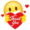 Emoticon wearing medical mask holding heart symbol with Thank You messag