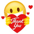 Emoticon wearing medical mask holding heart symbol with Thank You messag Royalty Free Stock Photo