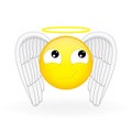 Emoticon with wings and a nimbus. Angel emoticon. Holy emoticon. Innocent emoji. Royalty Free Stock Photo