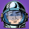 Emoticon wink Emoji face man astronaut retro