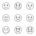 Emoticons for chatting icons set, outline style