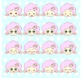 Emoticons, emoji, smiley set, colorful Sweet Kitty Little cute kawaii anime cartoon fluffy lamb girl different emotions mascot sti Royalty Free Stock Photo