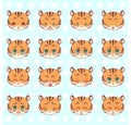 Emoticons, emoji, smiley set, colorful Sweet Kitty Little cute kawaii anime cartoon tiger different emotions mascot sticker Happy, Royalty Free Stock Photo