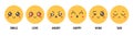 Emoticons emotions. Cartoon emoji faces with happy smile, love, sad, angry and wink for social media, chat or customer