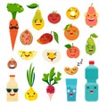 Emoticons food vector set. Cute funny stickers