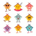 Emoticons house vector set. Cute funny stickers