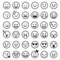 Emoticons outline. Emoji faces emoticon funny smile line black icons expression smiley facial people humor mood, flat Royalty Free Stock Photo