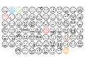 Emoticons outline. Emoji faces emoticon funny smile line black icons expression smiley facial people humor mood, flat vector Royalty Free Stock Photo