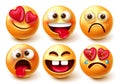 Emoticons smiley characters vector set. Emoticon 3d emojis isolated in white background with funny, crazy, in love.