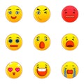 Emoticons or smileys icons set, flat style Royalty Free Stock Photo