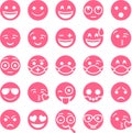 25 emoticons, some with face mask. Pink Glyph