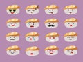Emoticons sushi characters vector set