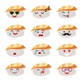 Emoticons sushi characters vector set