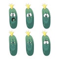 Emotion cartoon green cucumber vegetables set 006