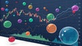 Emotion driven analytics concept, colorful bubbles floating over stock market chart