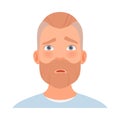 Embarrassment on the face of a man with a beard. Vector illustration.