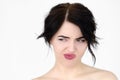 Emotion face discontent envious woman thinking Royalty Free Stock Photo