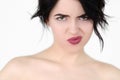 Emotion face disrespect annoyed displeased woman Royalty Free Stock Photo