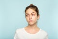 Emotion face doubtful uncertain thoughtful woman