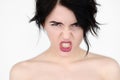 Emotion face furious woman rage baring teeth