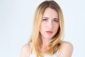 Emotion face miserable depressed sad woman Royalty Free Stock Photo