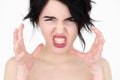 Emotion face rage fury strangle woman baring teeth Royalty Free Stock Photo