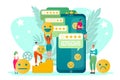 Emotion feedback and people like icon online at smartphone concept, vector illustration. Internet chat with flat message