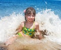 Emotion girl at sea coast. Royalty Free Stock Photo