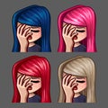 Emotion icons facepalm female with long hairs for social networks and stickers