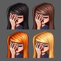 Emotion icons facepalm female with long hairs for social networks and stickers